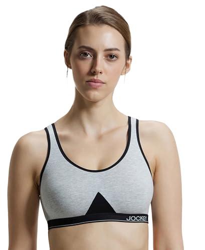 jockey 1376 women's wirefree non padded super combed cotton elastane stretch full coverage slip-on active bra with wider straps and moisture move treatment_steel grey melange_l