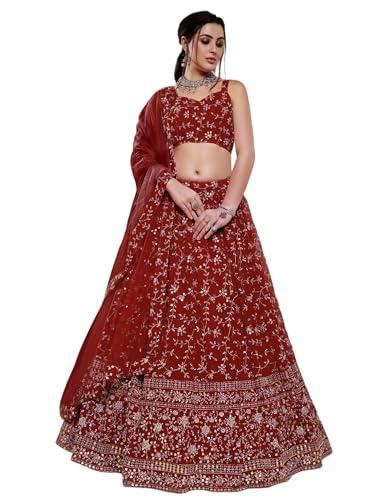 zeel clothing women's zari and sequins embroidered georgette lehenga choli with dupatta (5058-red-womens-lehenga-choli-latest,free size)