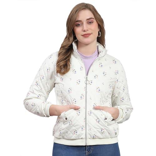 monte carlo womens off white printed full sleeve stand collar casual jacket (223062530-1-40)