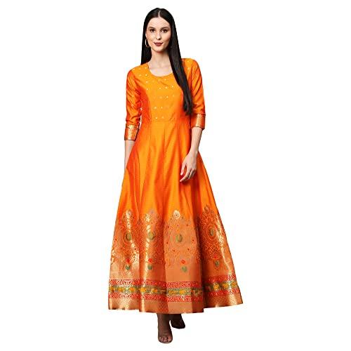 vaani creation women's jacquard semi stitch gown (free size) (orange)