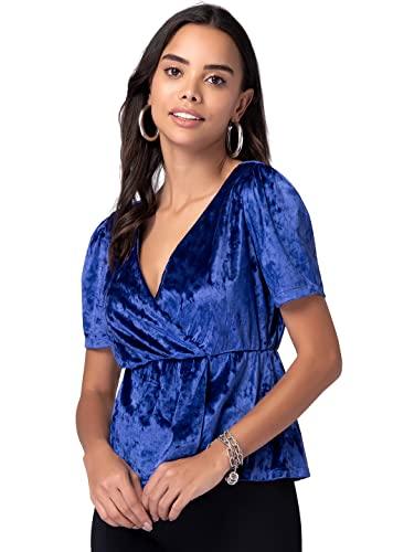 faballey women's regular fit blue velour v-neck wrap top (top06349 m)