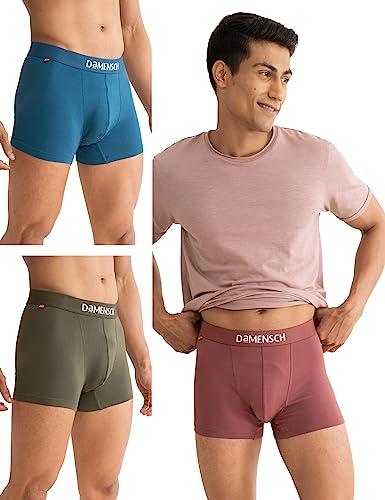 damensch men's deo-cotton deodorizing trunks- pack of 3- rusty red,mystic teal,deep olive- large