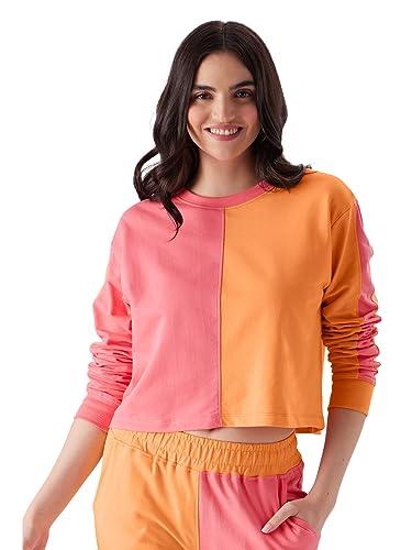 the souled store solids: orange, pink (colourblock) womens cropped fit solid full sleeve cotton multicolored women oversized crop tops crop top for girl women round turtle halter neck printed