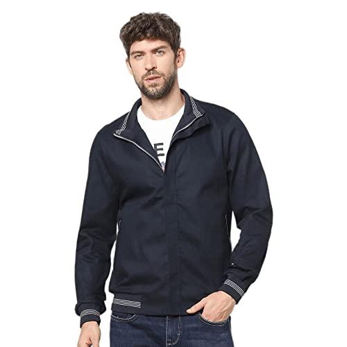 men's blue cotton solid bomber jackets