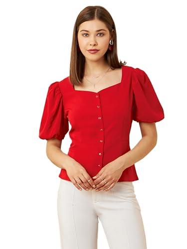 rare women's solid regular fit blouse (ep7102d_red xl)