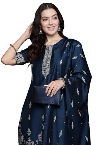 indo era women's embroidered chanderi silk straight kurta & palazzo with dupatta set (mrcie4770_medium)