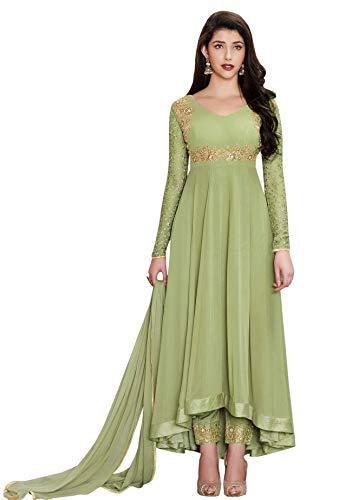 fashion basket women's georgette green semi-stitched anarkali dress material