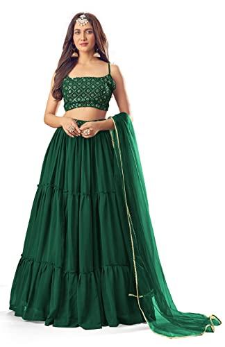 fashion basket women's gerogette semi stitched green lehenga choli