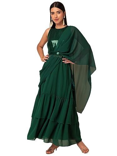 indya women's georgette saree (itn04611_green)