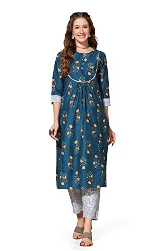 fashion dream women’s cotton kurta and pant suit set (fdwcmb00002 blu s_blue_s)