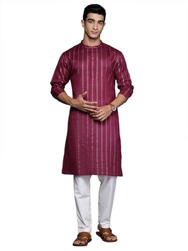 indo era men's burgundy striped polyester woven design straight kurta (mkt4wn1288_medium)