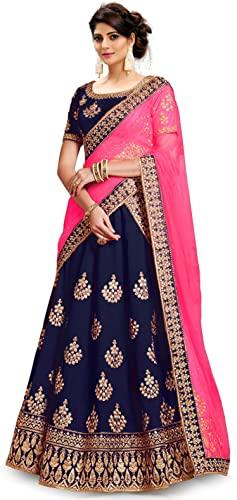 kedarfab women's silk blend embroidery semi-stitched lehenga choli, blue