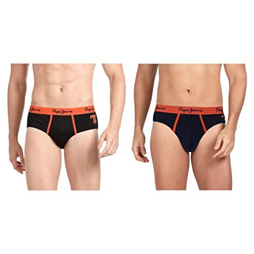 pepe jeans men's cotton relaxed printed briefs (pack of 2) (8904311368472_black|true blue_xl)