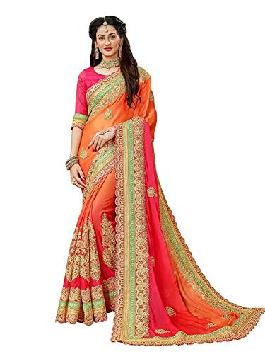 manohari women shaded orange heavy embroidery chiffon saree with blouse piece_mn360-2