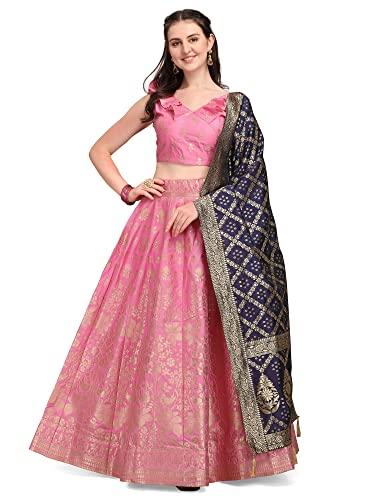 purvaja women's silk blend semi-stitched lehenga choli (morni light pink_free size)