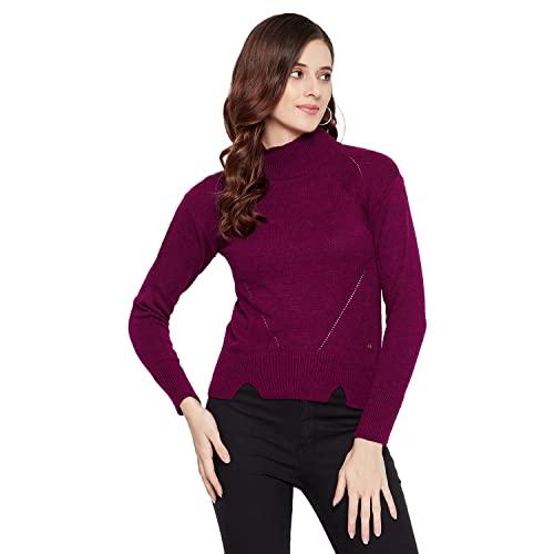 duke stardust women full sleeve sweater (sds915_magenta mix_m)