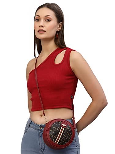 rigo women red ribbed one shoulder crop top