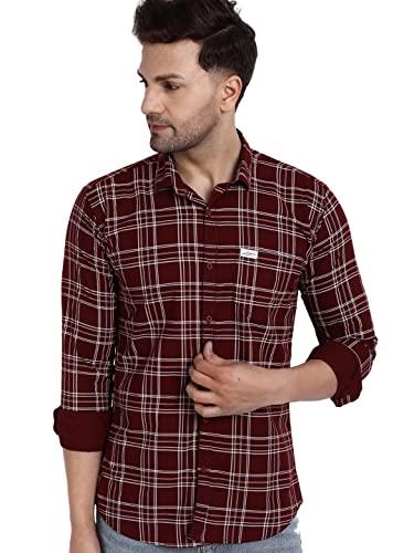 majestic man slim fit cotton casual check shirt for men (x-large, maroon)