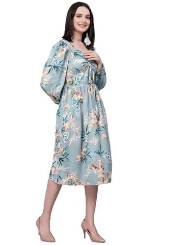 style quotient women green and multi floral printed polyester smart casual midi dress