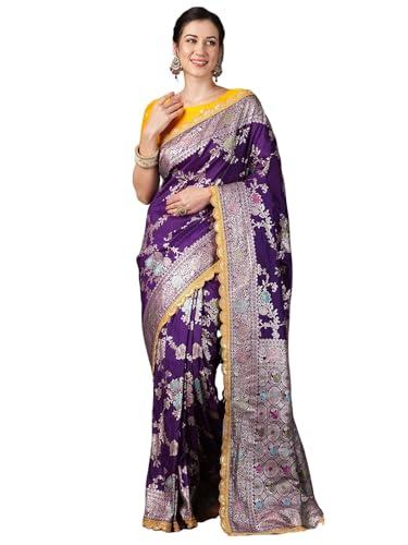 satrani women's silk blend banarasi jacquard saree with unstitched blouse piece (3800s305n_deep purple)