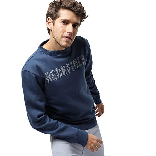 campus sutra men's blue redefined pullover sweatshirt for casual wear | crew neck | long sleeve | pull on closure | cotton sweatshirt crafted with comfort fit for everyday wear