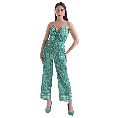 kazo solid satin regular fit womens jumpsuit (green mix, xl)