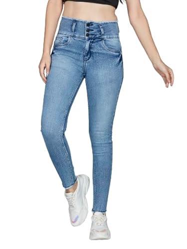 reelize - denim jeans for women - plus size - 3 button, high waist - skin fit, ankle length - ideal for party/office/casual wear - blue - size-42 - pack of 1 (t2227-42)