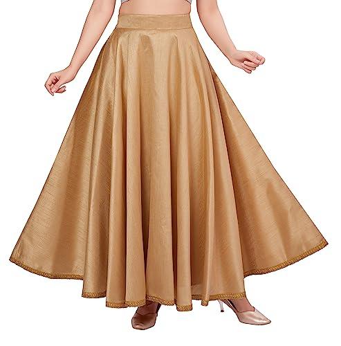 studio shringaar women's poly silk maxi skirt/lehenga with 8 meters flare (double ghera) (gold, free size)