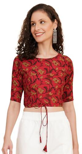 yash gallery women's cotton floral printed regular half sleeve blouse (7014ykblsmaroon, maroon, xl)