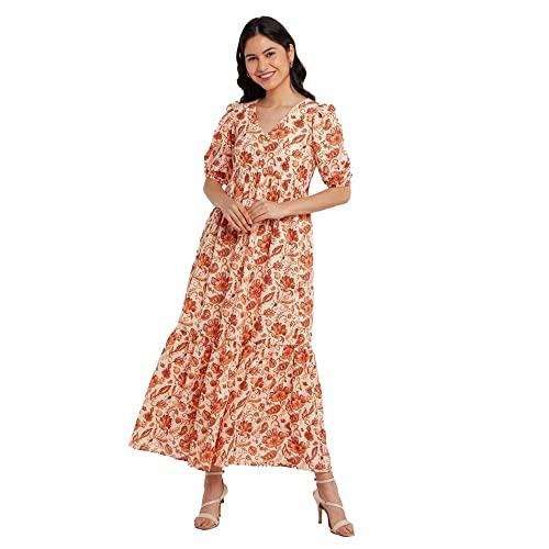 zink london women's beige printed a-line maxi dress