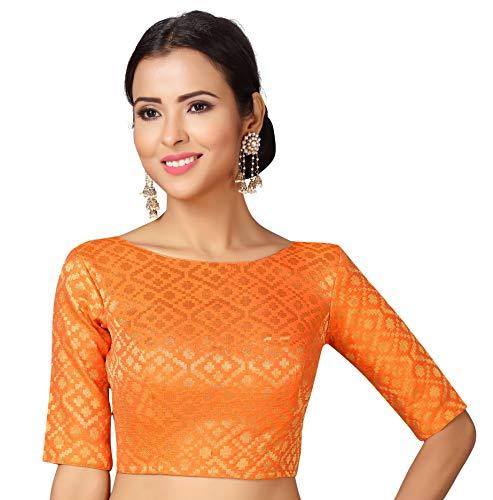 studio shringaar women's readymade brocade elbow length sleeves saree blouse (orange, 40)