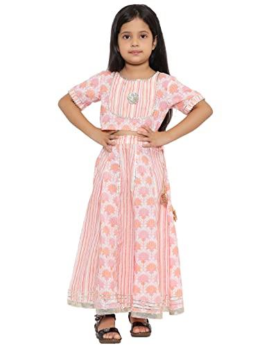 readiprint fashions straight style pink color cotton fabric choli and lehenga with white color dupatta | 1802927-28