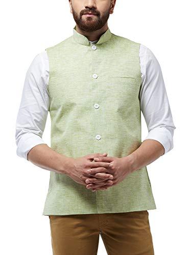 sojanya (since 1958 men's cotton linen blend green nehru jacket, size: 38