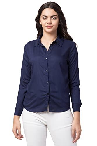 funday fashion solid full sleeve rayon women's all purpose shirt (small, navy blue)