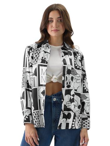 the souled store official mickey mouse: checkered charm women and girls long sleeve collared neck all over print button front regular fit shirts multicolour