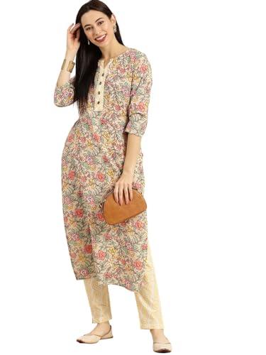 rytras women's printed straight kurta and pant set(multicolour,3xl)