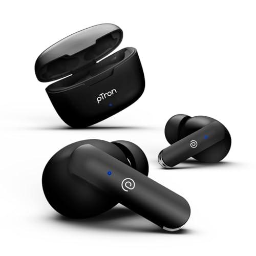 ptron bassbuds duo in-ear bluetooth 5.1 wireless headphones, stereo audio, touch control tws earbuds with hd mic, type-c fast charging, ipx4 water resistant & voice assistance