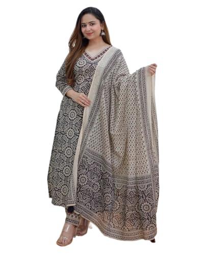 klosia women printed kurta and pant set with dupatta (large)