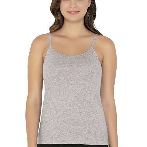 amante women solid high coverage round neck sleeveless at the waist seamless 100% cotton, broad neckline, full adjustable shoulder straps, body hugging fit camisole - lin77201 (grey) (m)