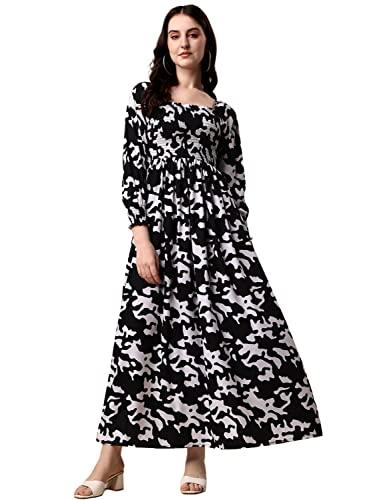 sheetal associates women's black floral printed crepe ankle length dress, large size