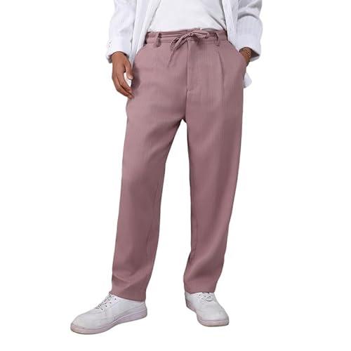 campus sutra men's mauve pink tailored linen-blend trousers for casual wear | tailored fit | 4 pockets | drawstring closure | trousers crafted with comfort fit for everyday wear