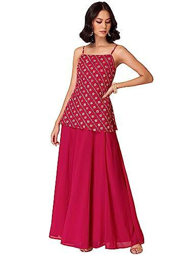 indya women's georgette regular kurta set (ico00170_pink_xl)