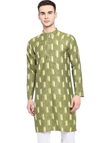 vastraa fusion men's cotton solid kurta (vs1185d-42_green-block print_xl)