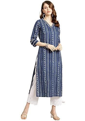 rytras women's cotton printed straight kurti (x-large) blue