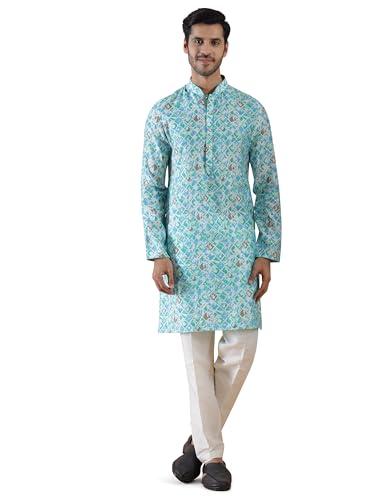 the kurta company blue silk blend printed kurta | regular fit full sleeve mandarin collar classic straight cut men's kurta for sangeet - 9ma7_44