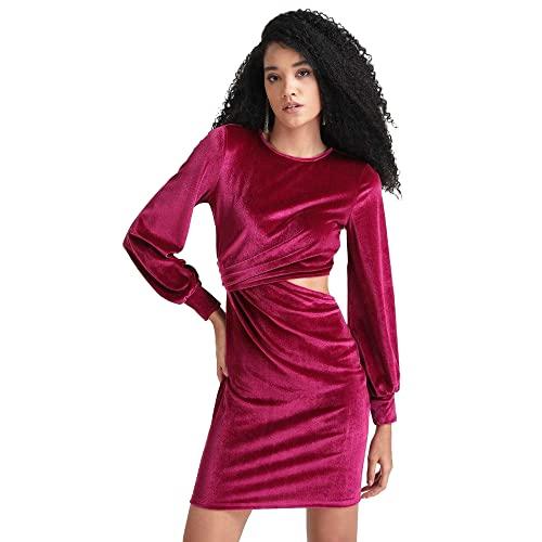 kazo crochet velvet round neck women's mini dress (pink,medium)