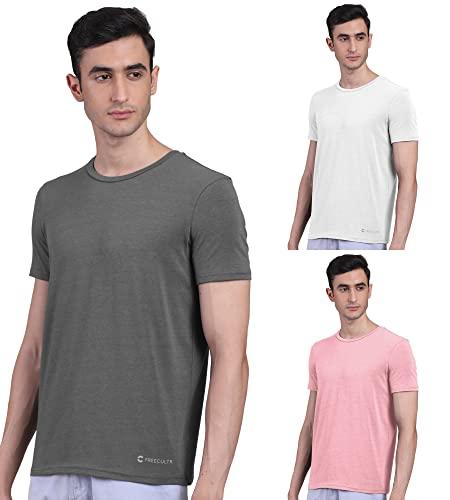 freecultr men's bamboo undershirt anti microbial anti odor breath tech super soft & comfort fit lounge wear and sleep wear t-shirt - size l pack of 3-charcoal,white,pastle peach