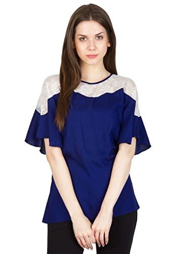 patrorna womens lace work kimono sleeve top (pt6a07_white:royal blue_3xl)