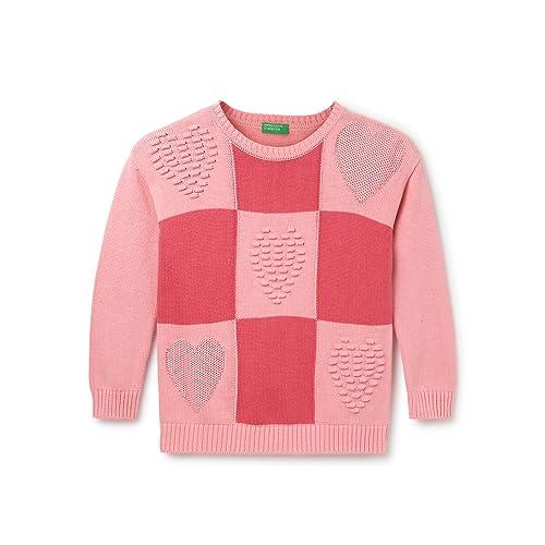 united colors of benetton girl's regular fit round neck checked sweater (size: 4-5 years)-23a1076h1018g03z pink