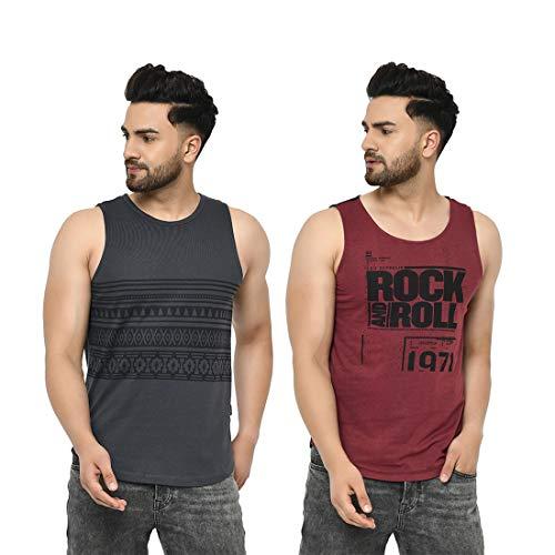 rigo stylish cotton printed vest for men | slim fit, round neck, sleeveless t-shirt vest for men | casual innerwear sando for men & boys - perfect for gym workouts, vacations, and beaches (pack of 2)